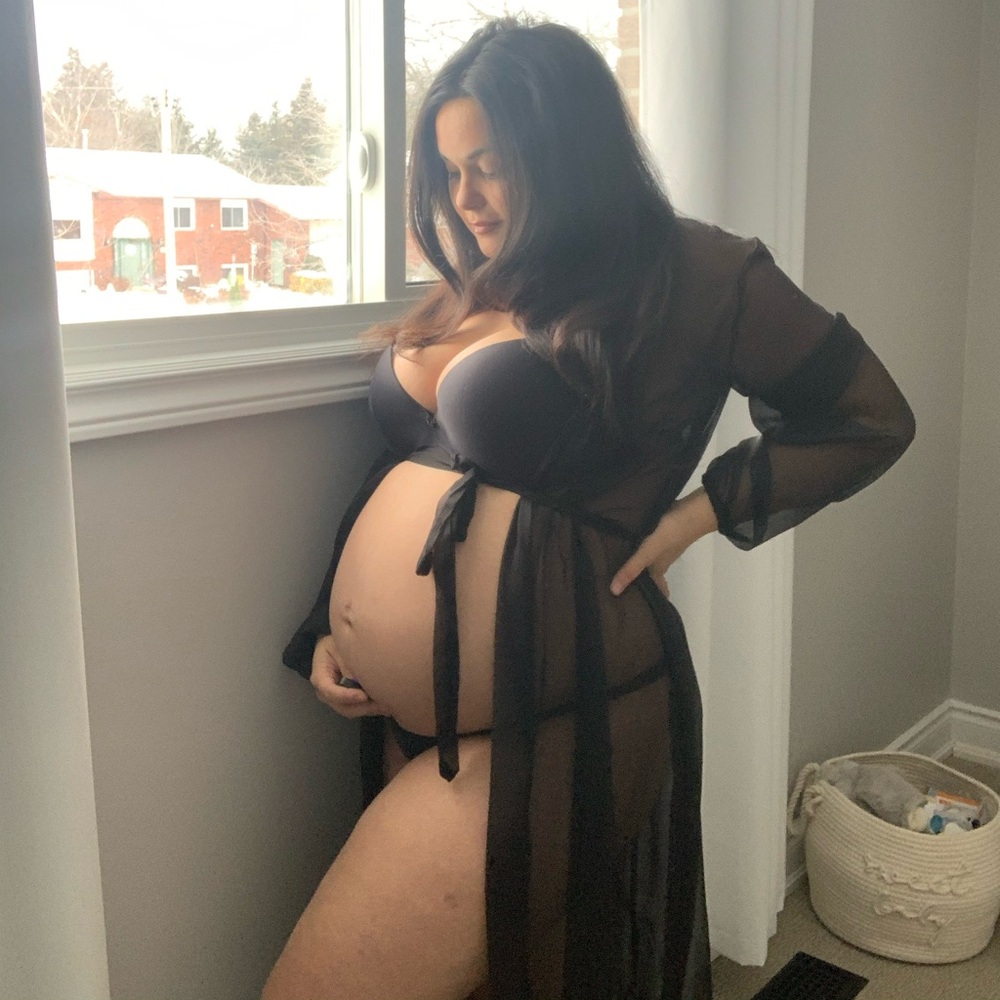 black sheer robe cover up or maternity shoot wrap